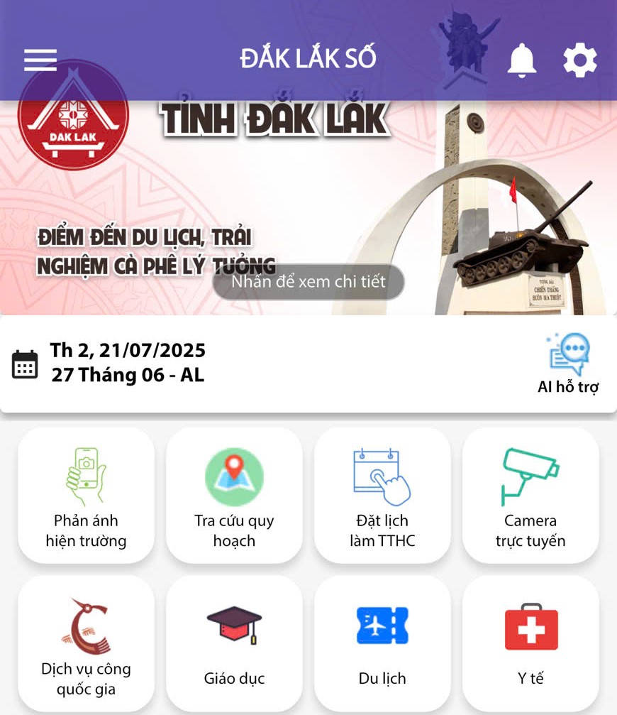 Tra cứu quy hoạch, chính sách, thủ tục hành chính, dịch vụ công trên ứng dụng  Đắk Lắk số